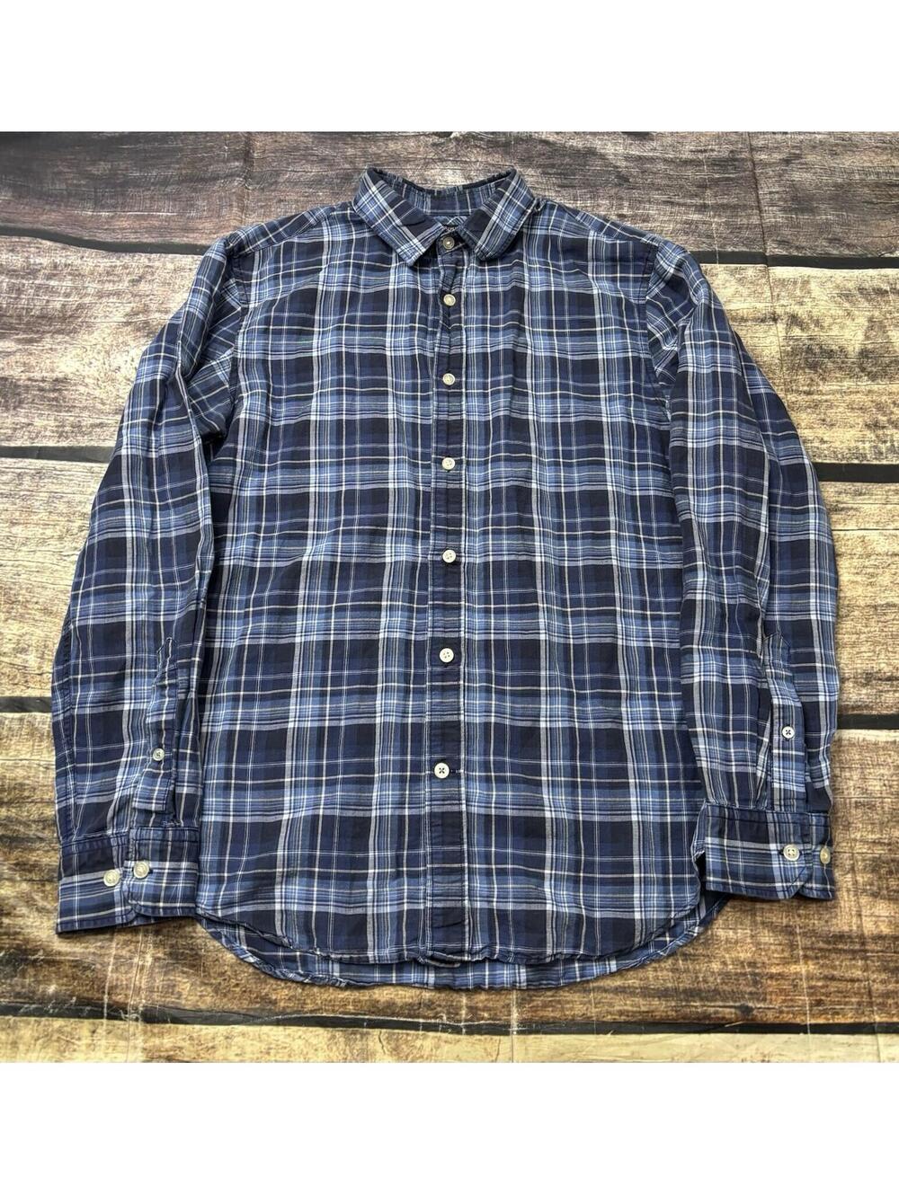Banana Republic Shirt Mens Medium Linen Blend Grant Fit Plaid Button Down